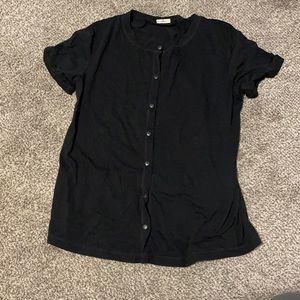 Black Short Sleeve Button-Up Top